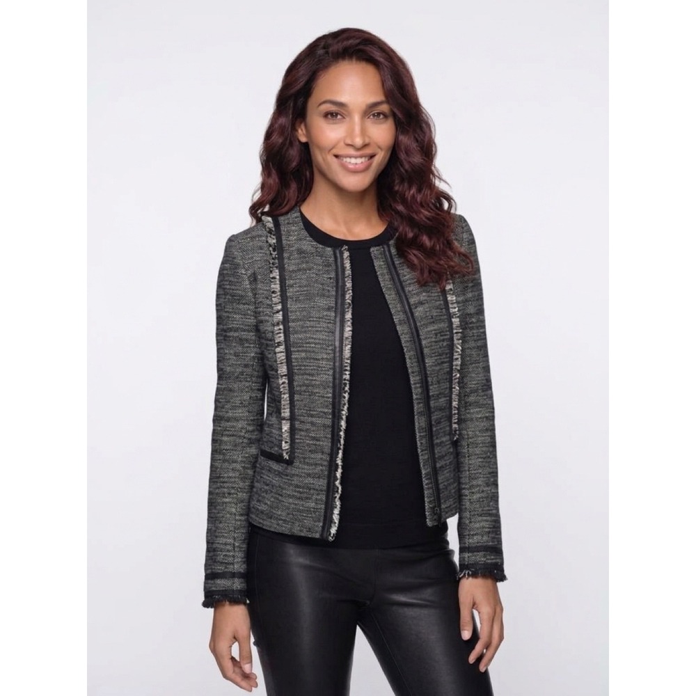 NWT Vince Finge-Trim Boucle Jacket / Size 4 / Tags Attached / Leather Trim